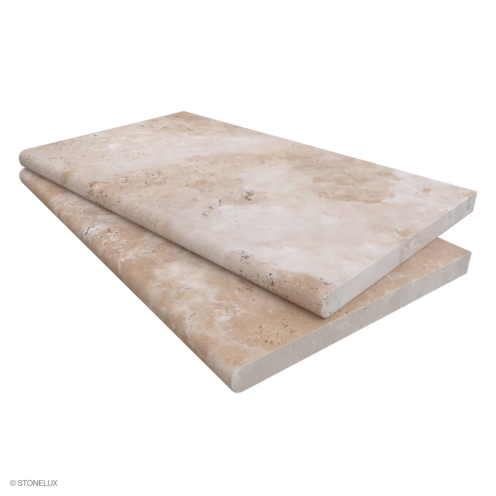 Ivory Travertine Tumbled 14x24x3cm Single Bullnose Coping - Premium