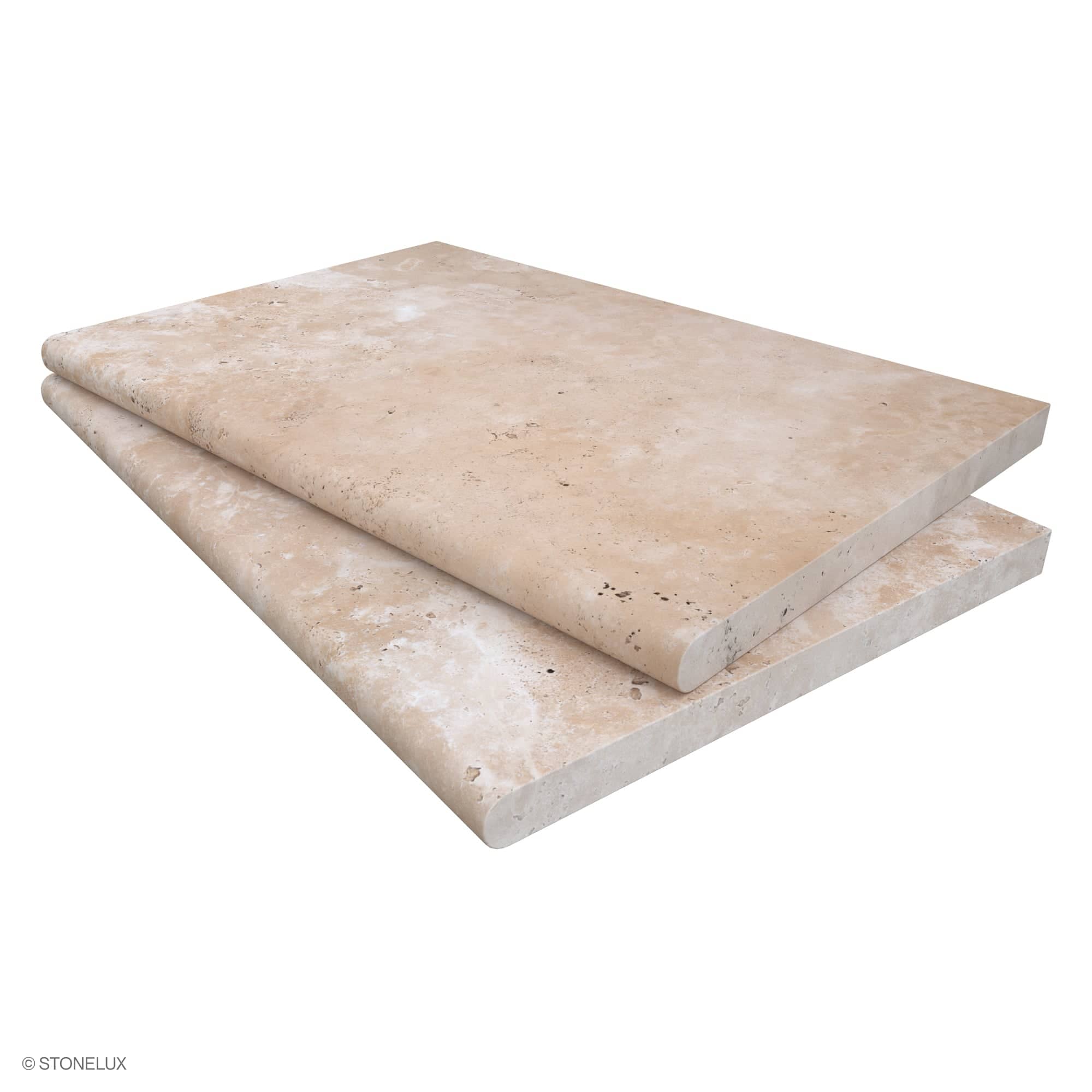 Ivory Travertine Tumbled 16x24x3cm Single Bullnose Coping - Premium