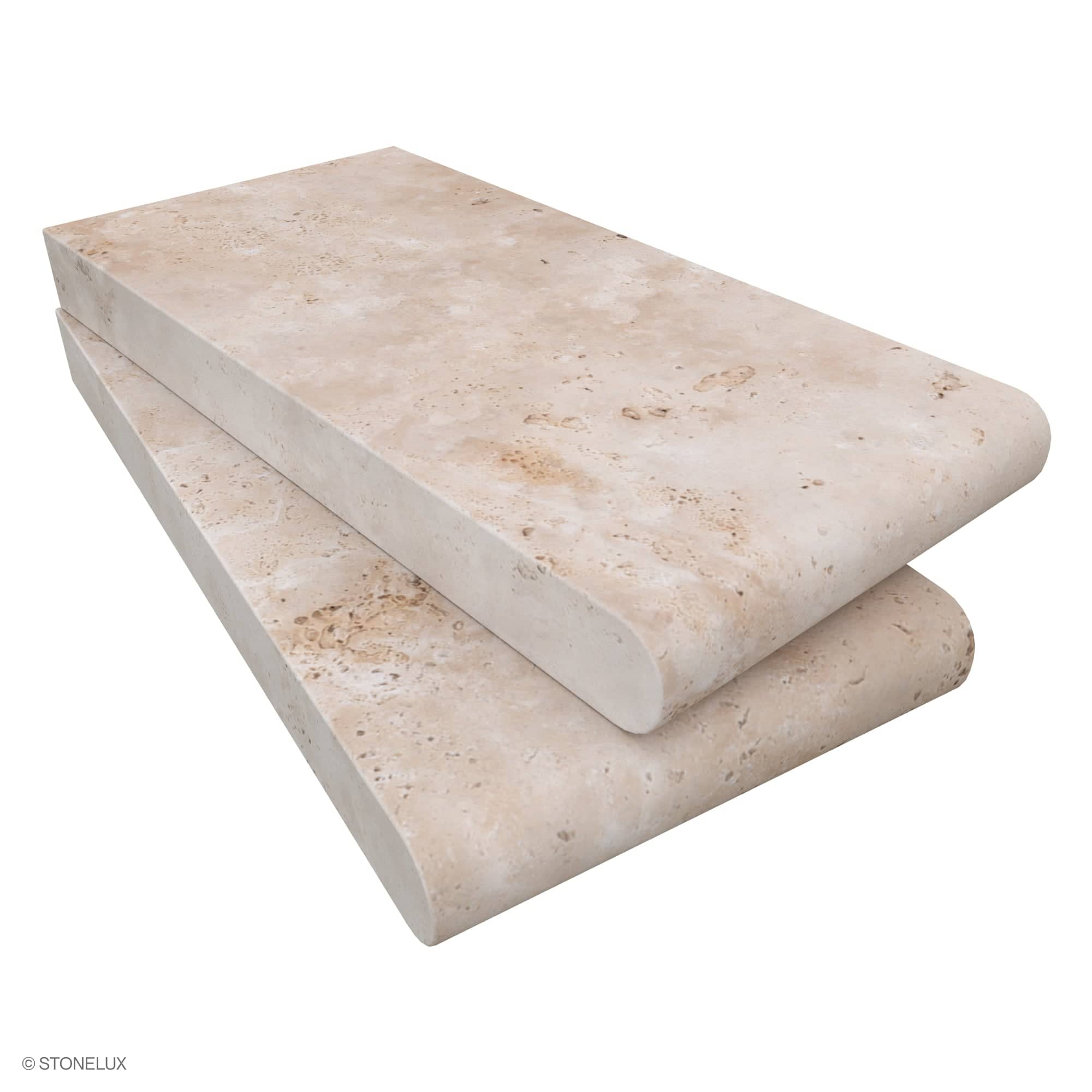 Ivory Travertine Tumbled 6x12x3cm Single Bullnose Coping - Premium