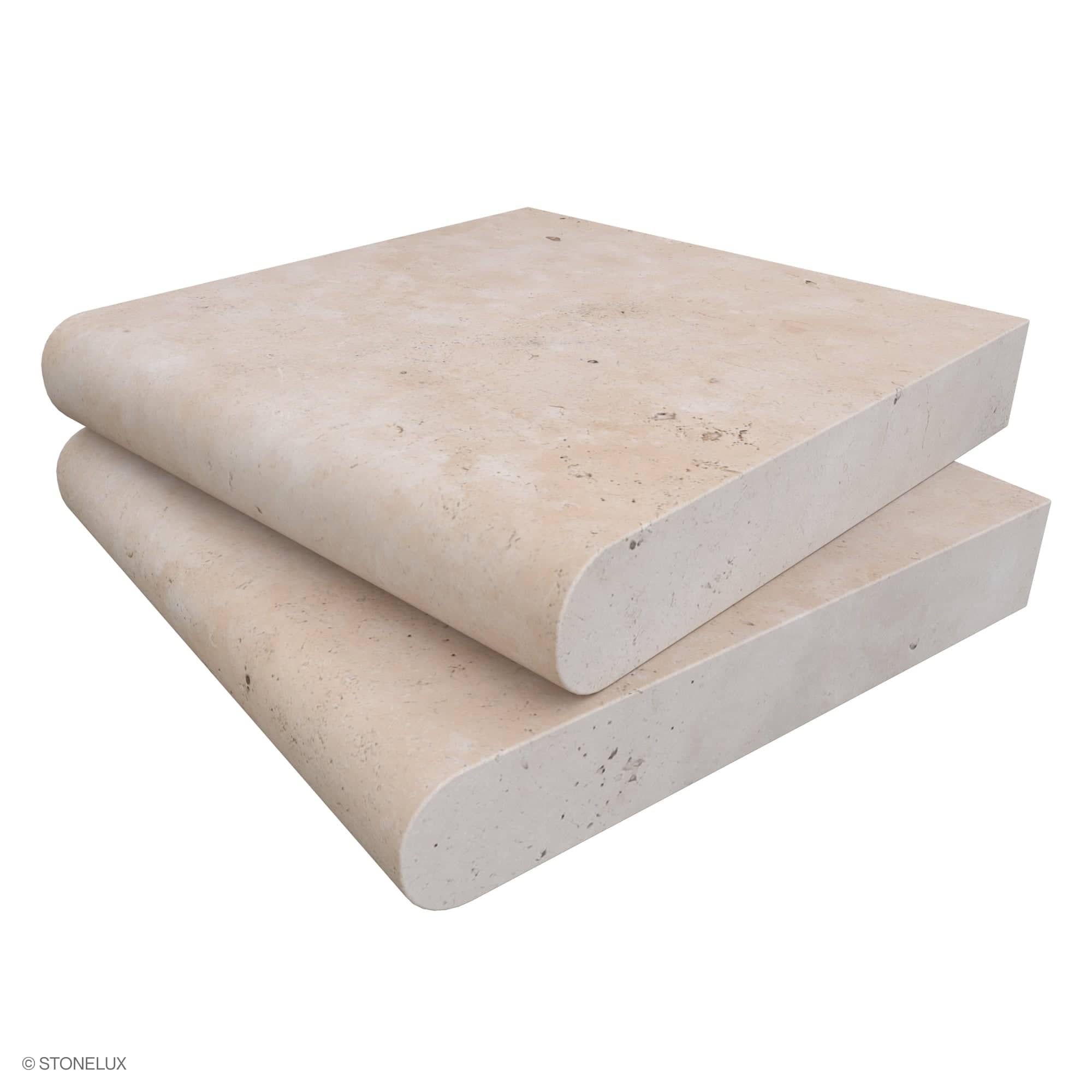 Ivory Travertine Tumbled 12x12x2 Single Bullnose Coping - Premium