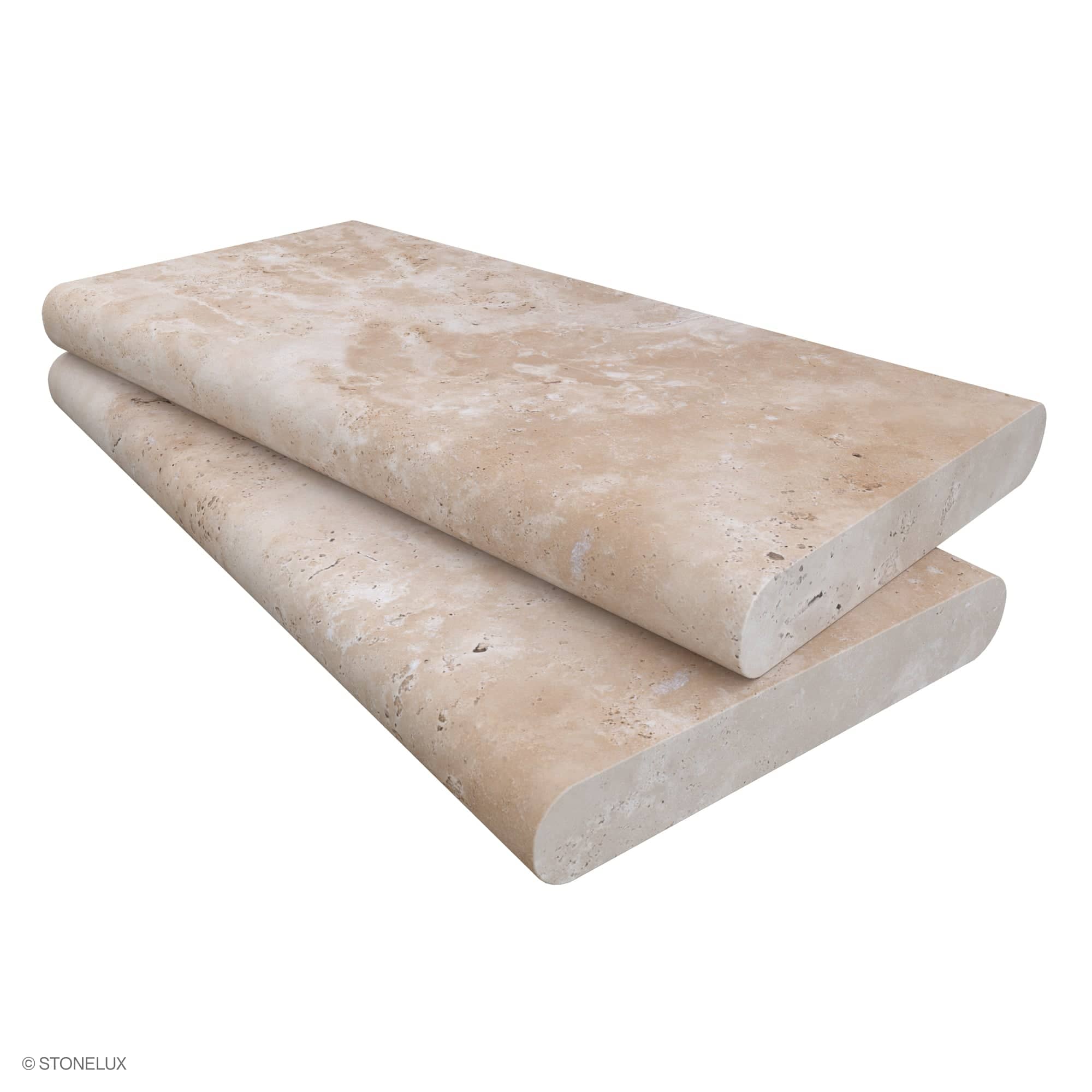 Ivory Travertine Tumbled 12x24x2 Double Bullnose Coping - Premium