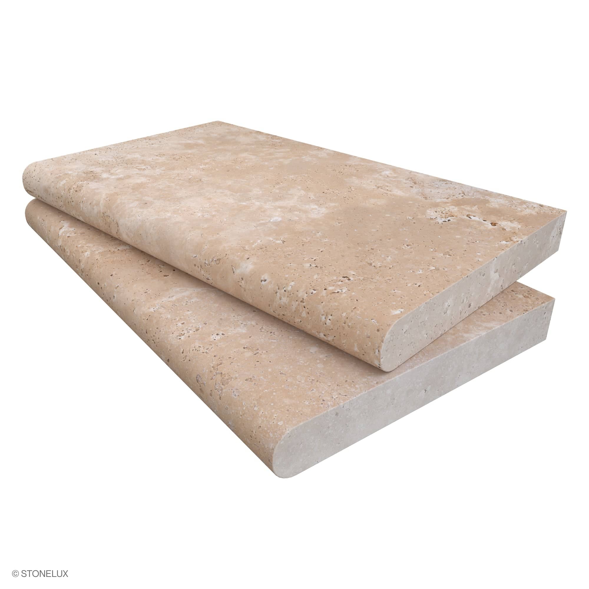 Ivory Travertine Tumbled 14x24x2 Single Bullnose Coping - Premium