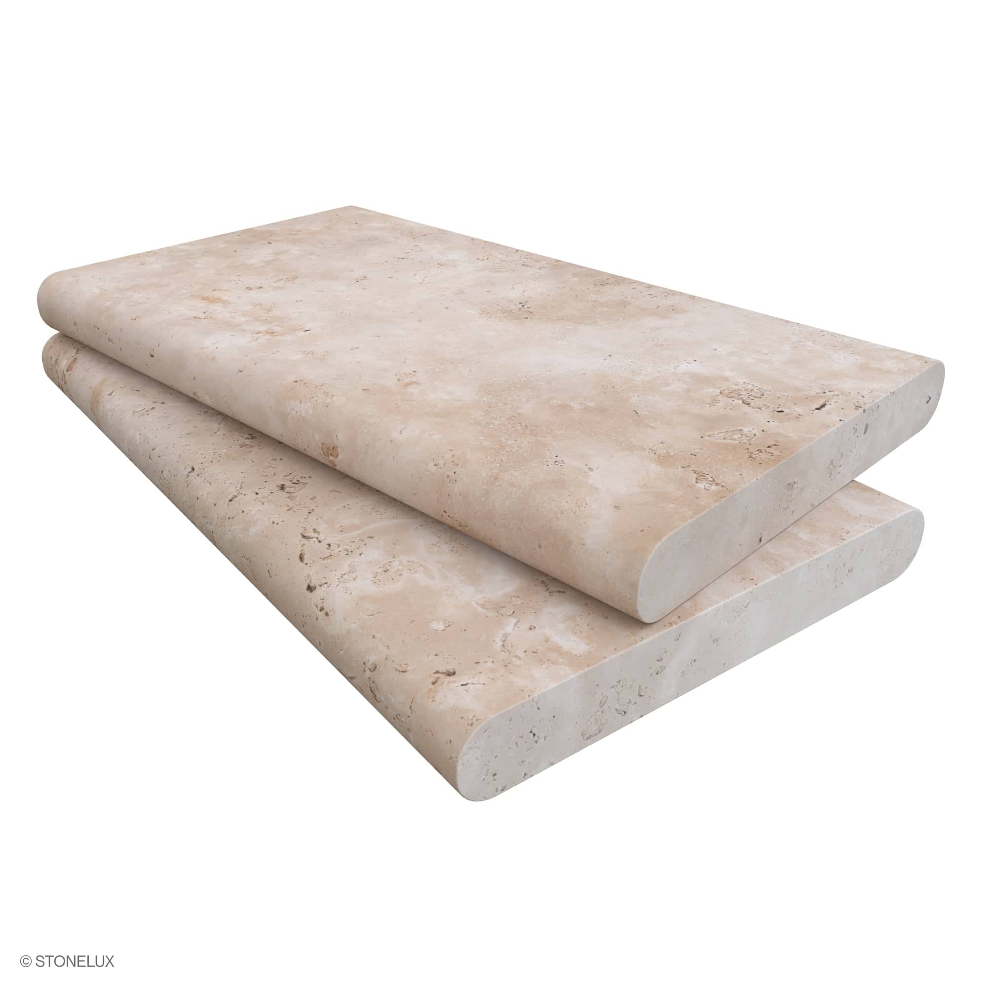 Ivory Travertine Tumbled 14x24x2 Double Bullnose Coping - Premium