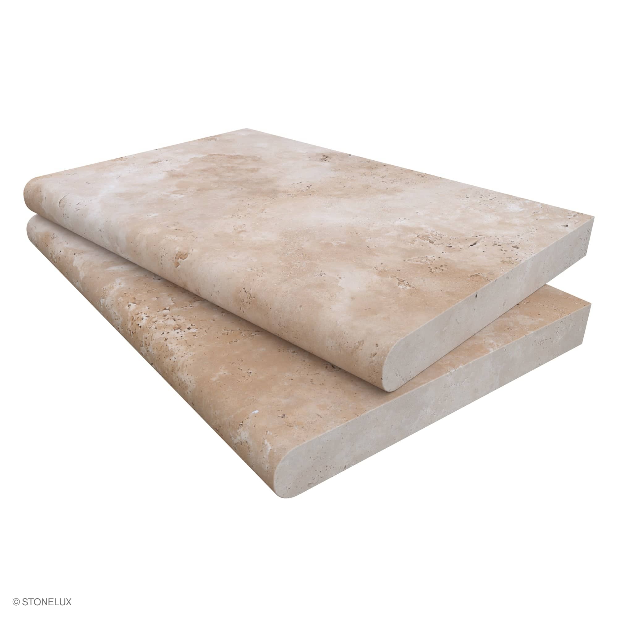Ivory Travertine Tumbled 16x24x2 Single Bullnose Coping - Premium