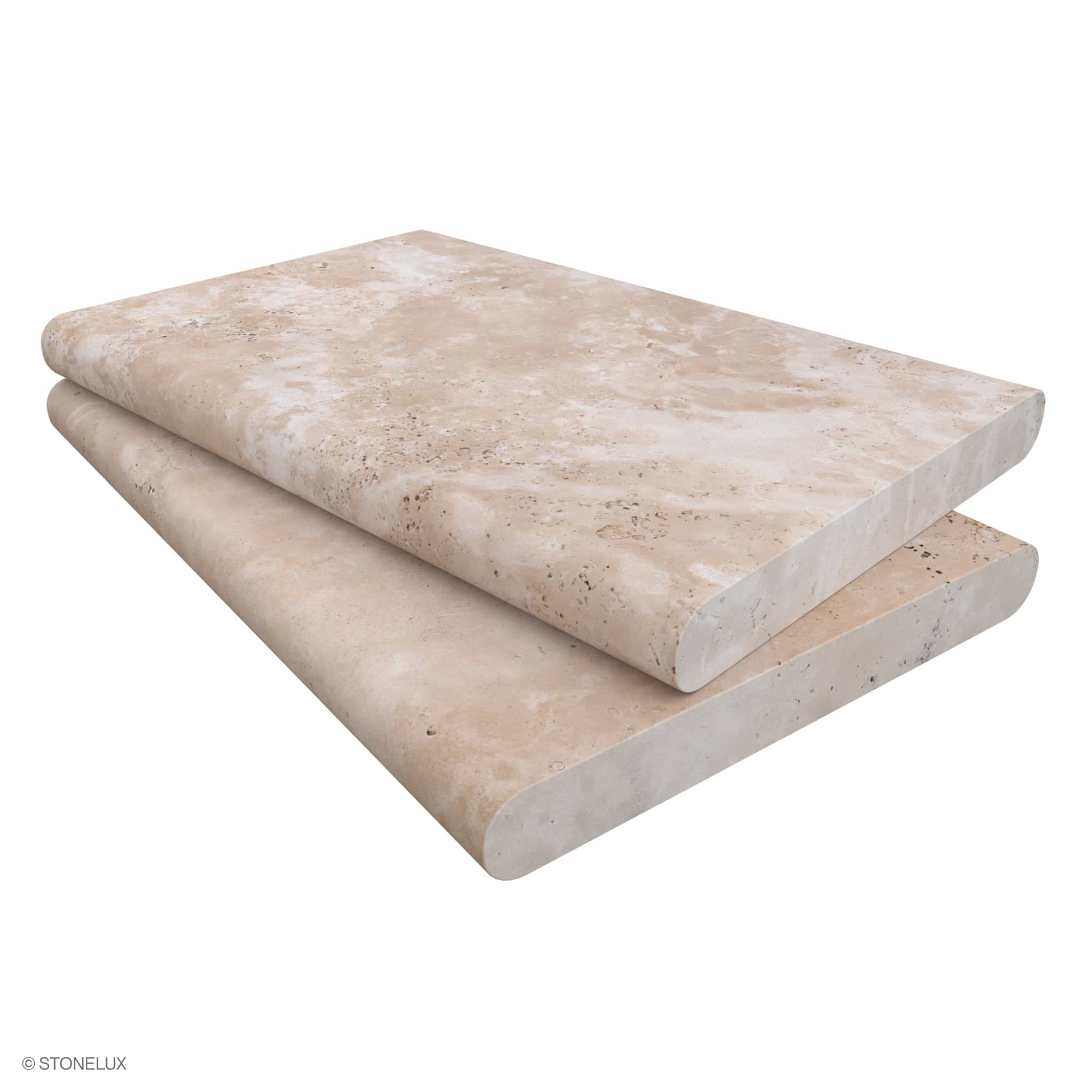 Ivory Travertine Tumbled 16x24x2 Double Bullnose Coping - Premium