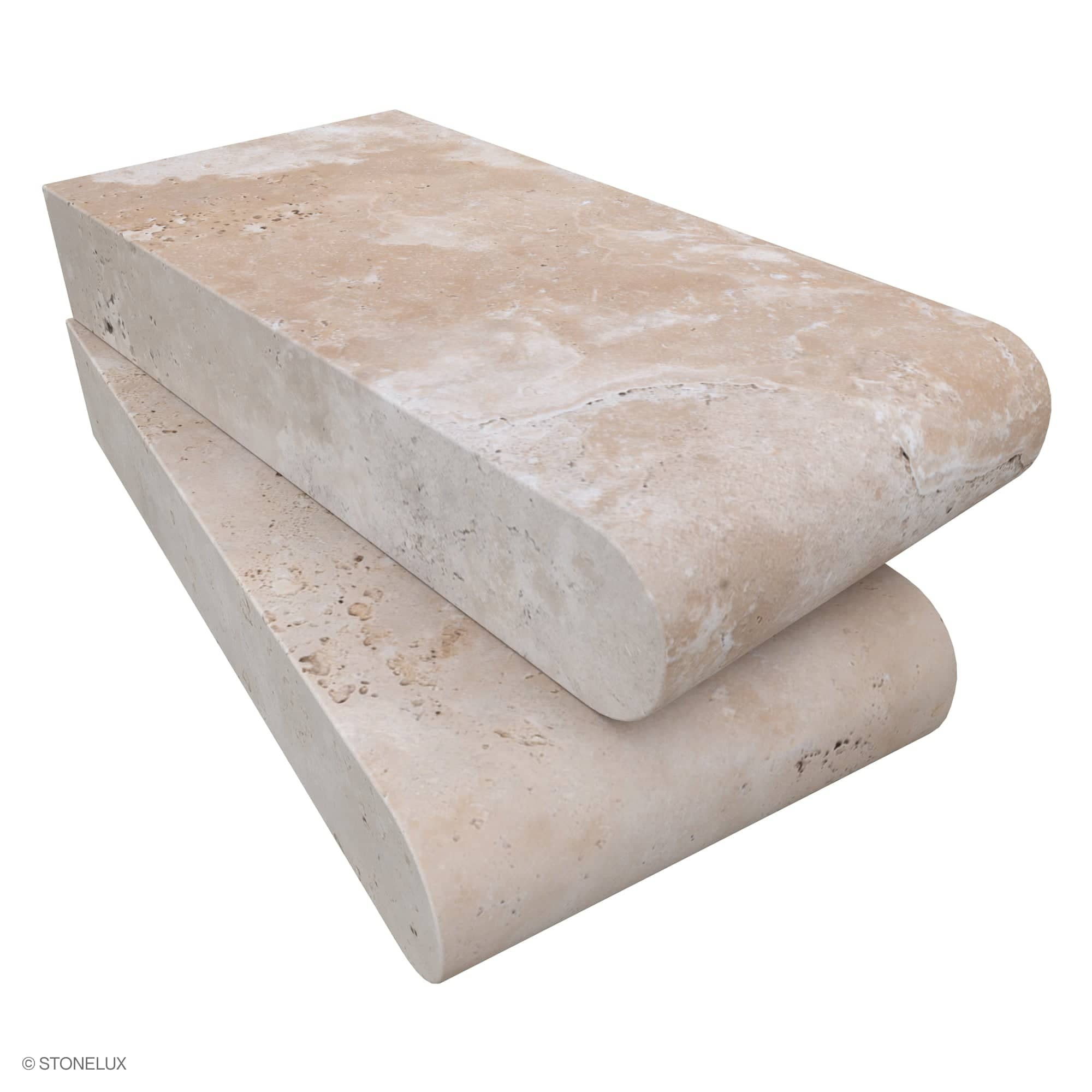 Ivory Travertine Tumbled 6x12x2 Single Bullnose Coping - Premium