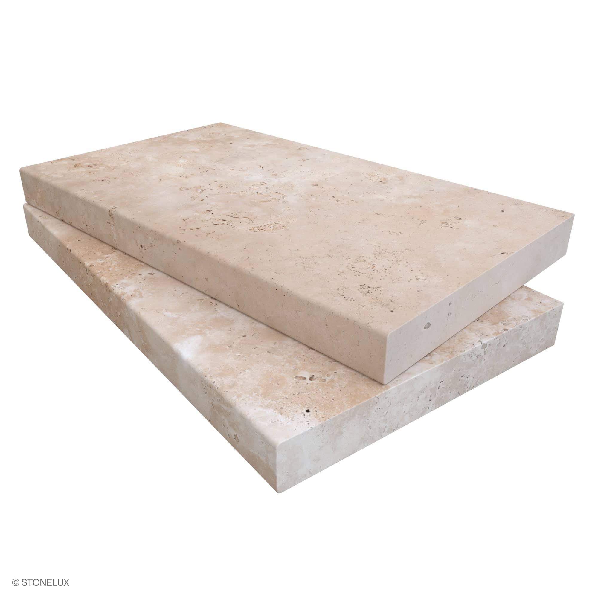 Ivory Travertine Tumbled 14x24x2 Eased Edge Coping - Premium