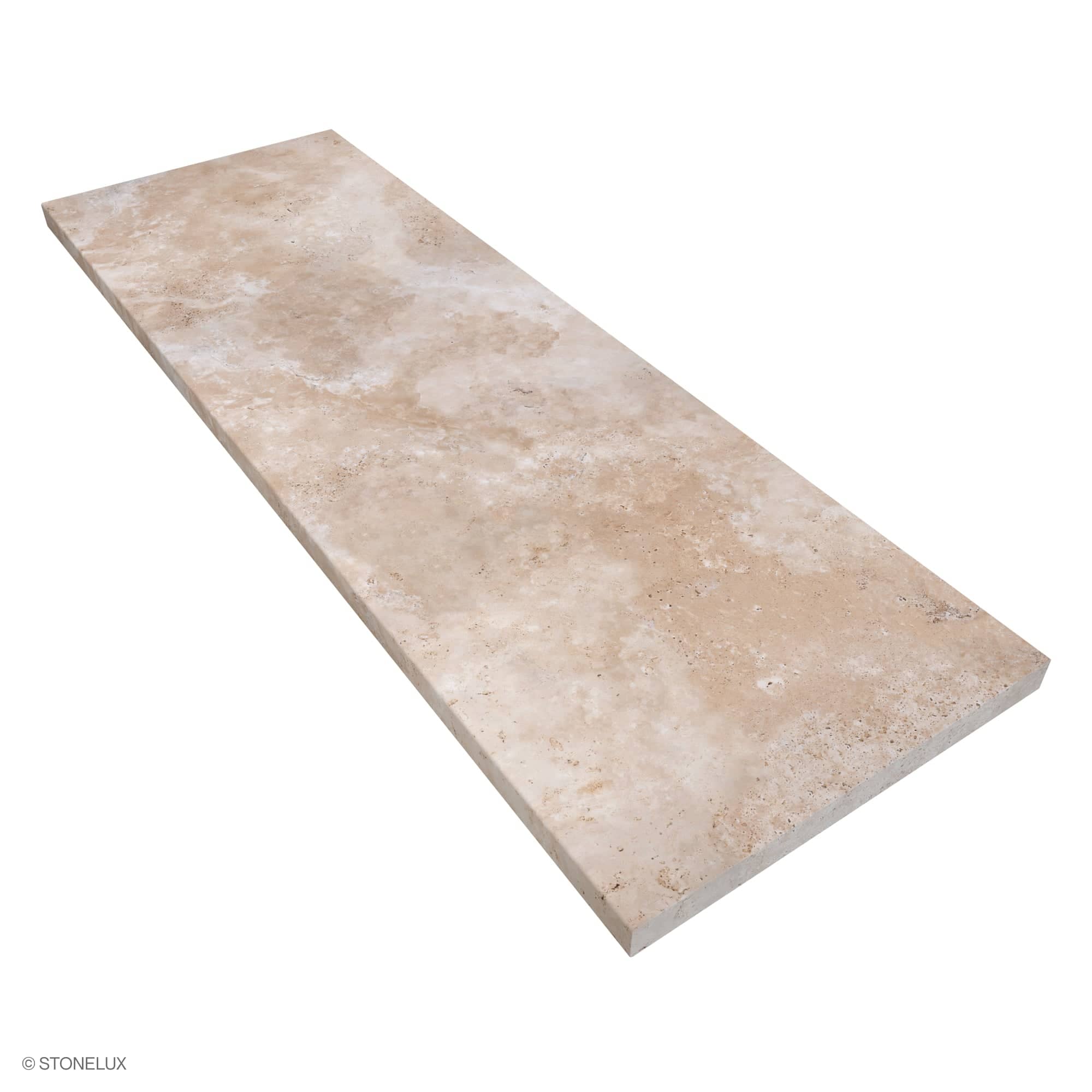 Ivory Travertine Tumbled 24x72x2 Eased Edge Tread - Premium