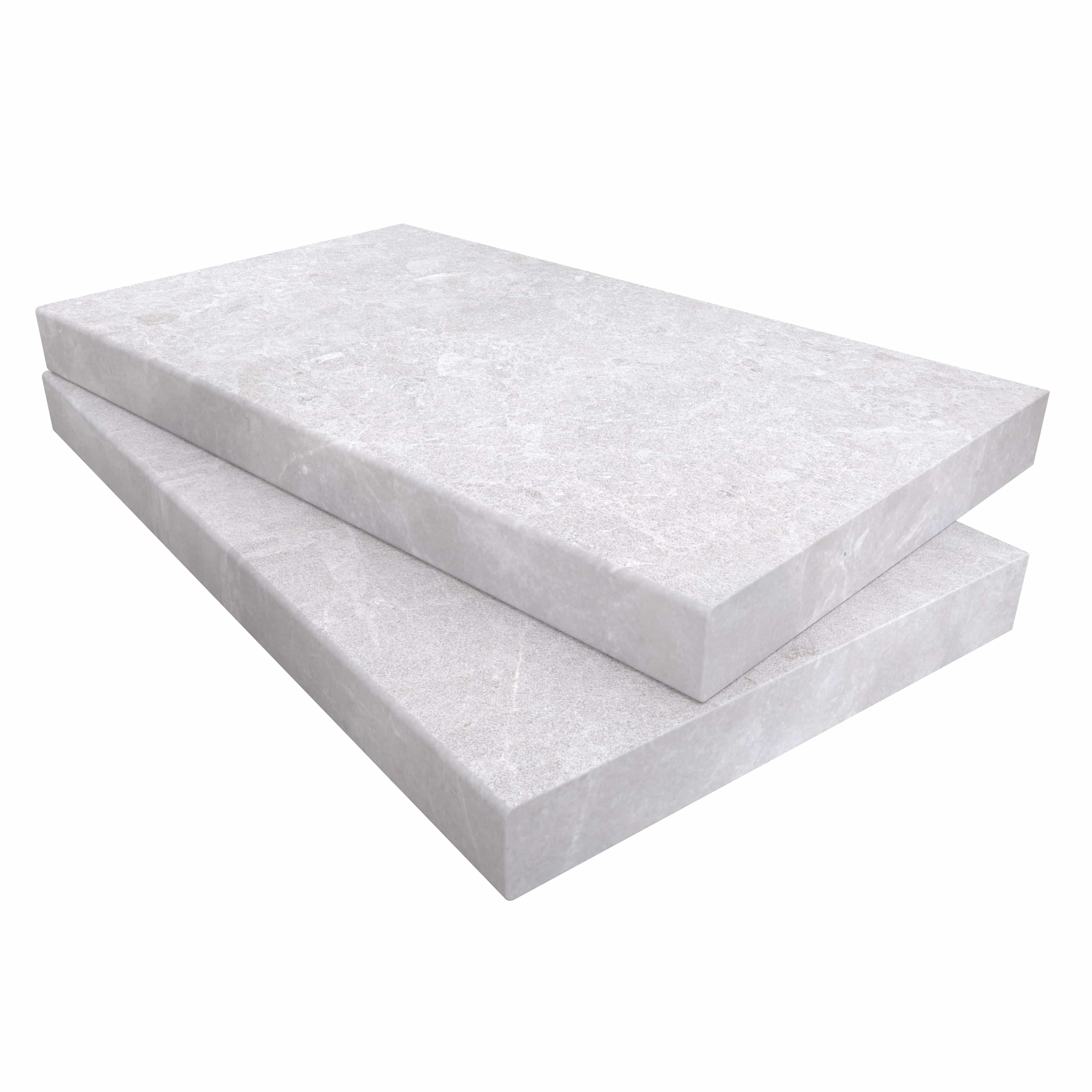 Pera Cream Marble Sand Blasted 14x24x2 Eased Edge Coping by STONELUX, showcasing its smooth, sandblasted texture and subtle cream veining. Ideal for pool edges or wall caps, this premium marble offers a sophisticated finish for outdoor projects.