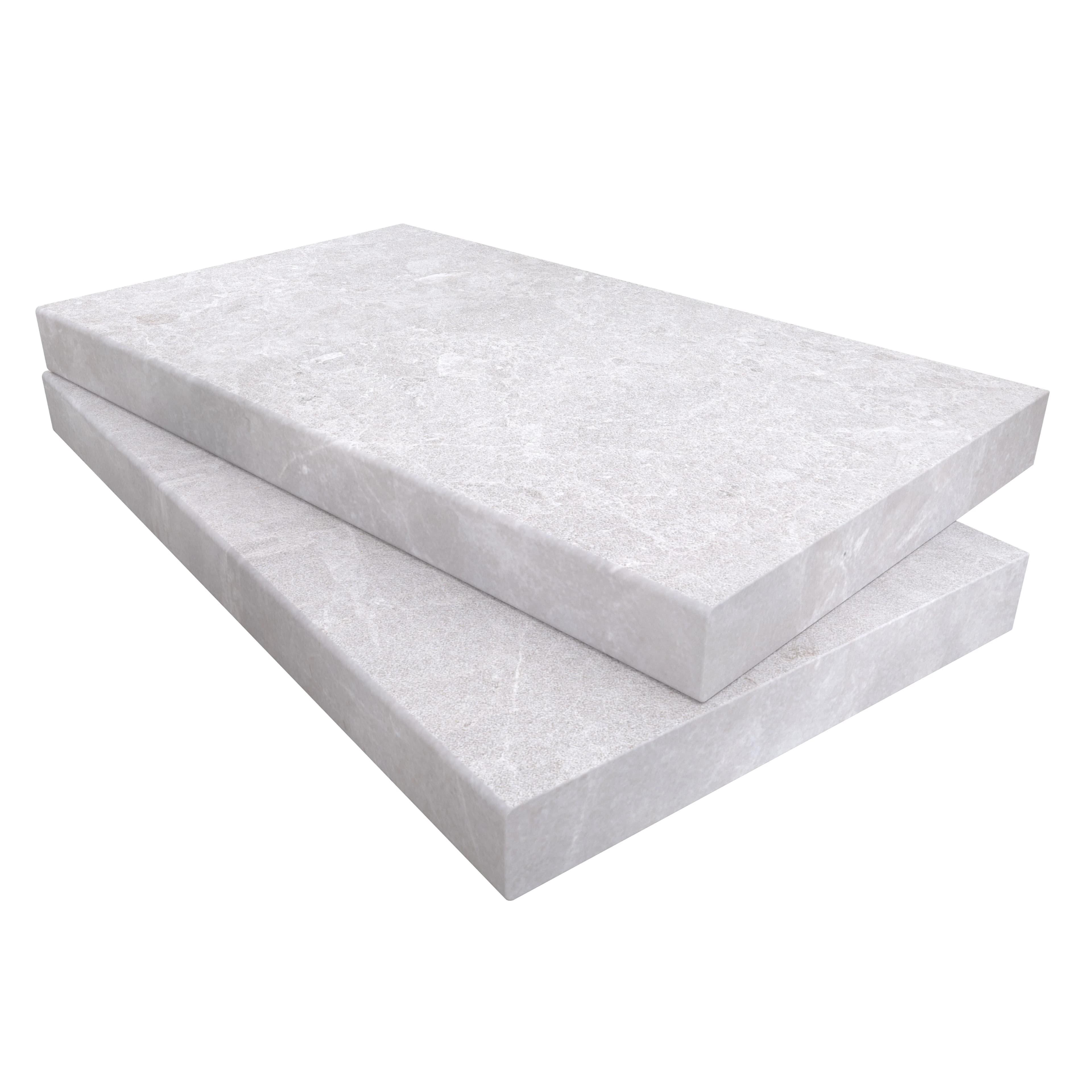 Pera Cream Marble Sand Blasted 14x24x2 Eased Edge Coping by STONELUX, showcasing its smooth, sandblasted texture and subtle cream veining. Ideal for pool edges or wall caps, this premium marble offers a sophisticated finish for outdoor projects.