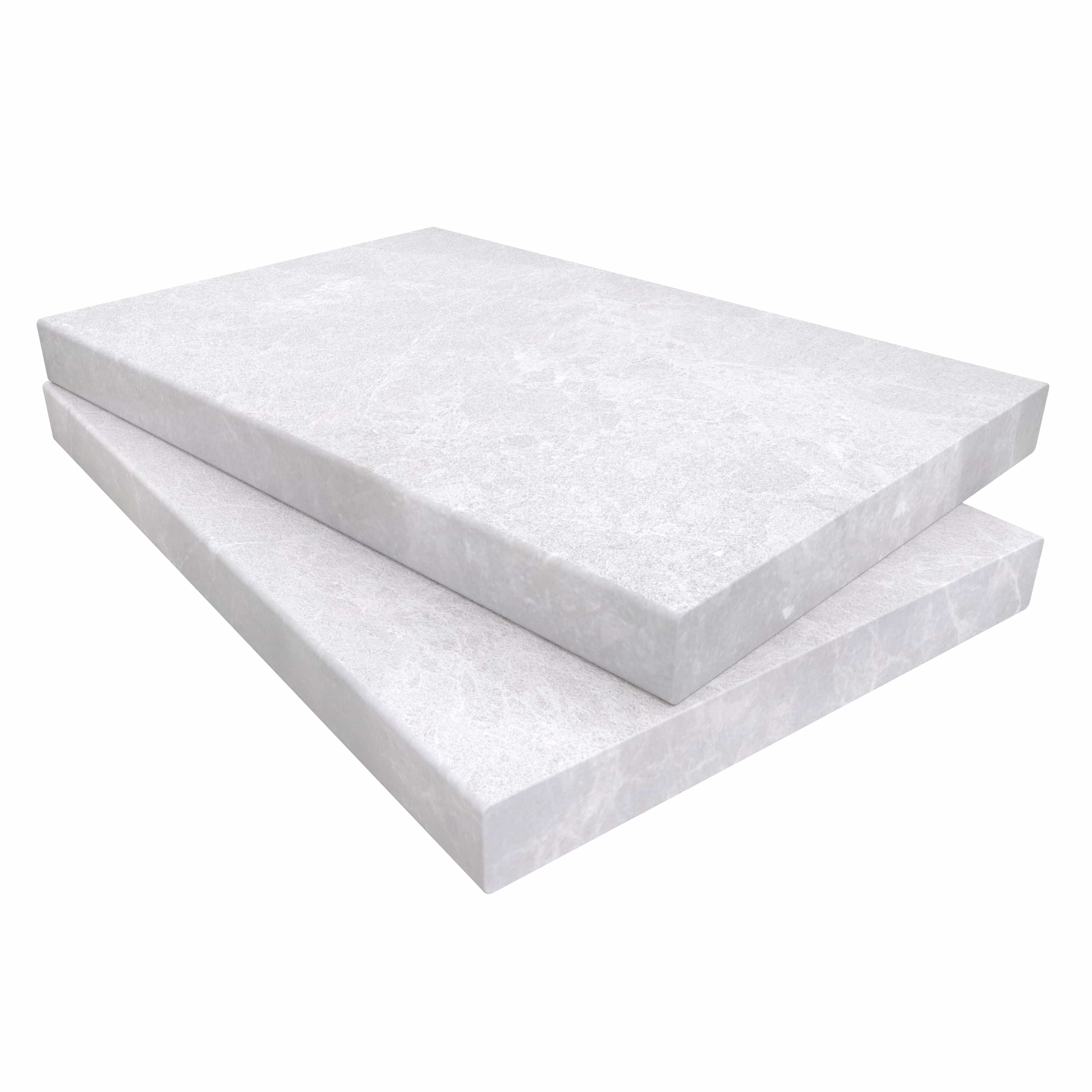 Close-up of Pera Cream Marble Sand Blasted 16x24x2 Double Eased Edge Coping by STONELUX, showcasing its smooth sandblasted finish and elegant cream hue. Ideal for pool edges and wall caps, this marble piece offers a refined, durable design for luxury h...