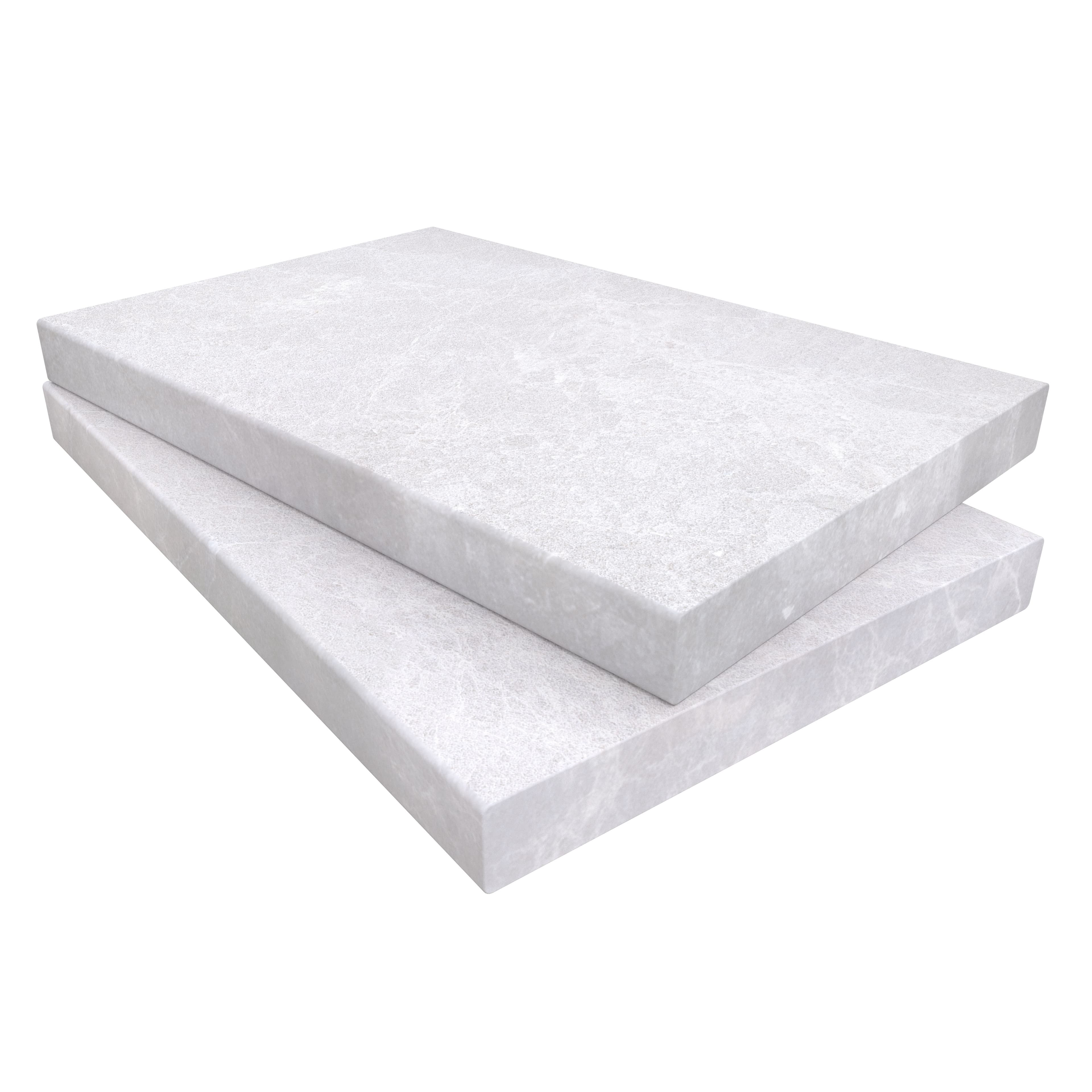 Close-up of Pera Cream Marble Sand Blasted 16x24x2 Double Eased Edge Coping by STONELUX, showcasing its smooth sandblasted finish and elegant cream hue. Ideal for pool edges and wall caps, this marble piece offers a refined, durable design for luxury h...
