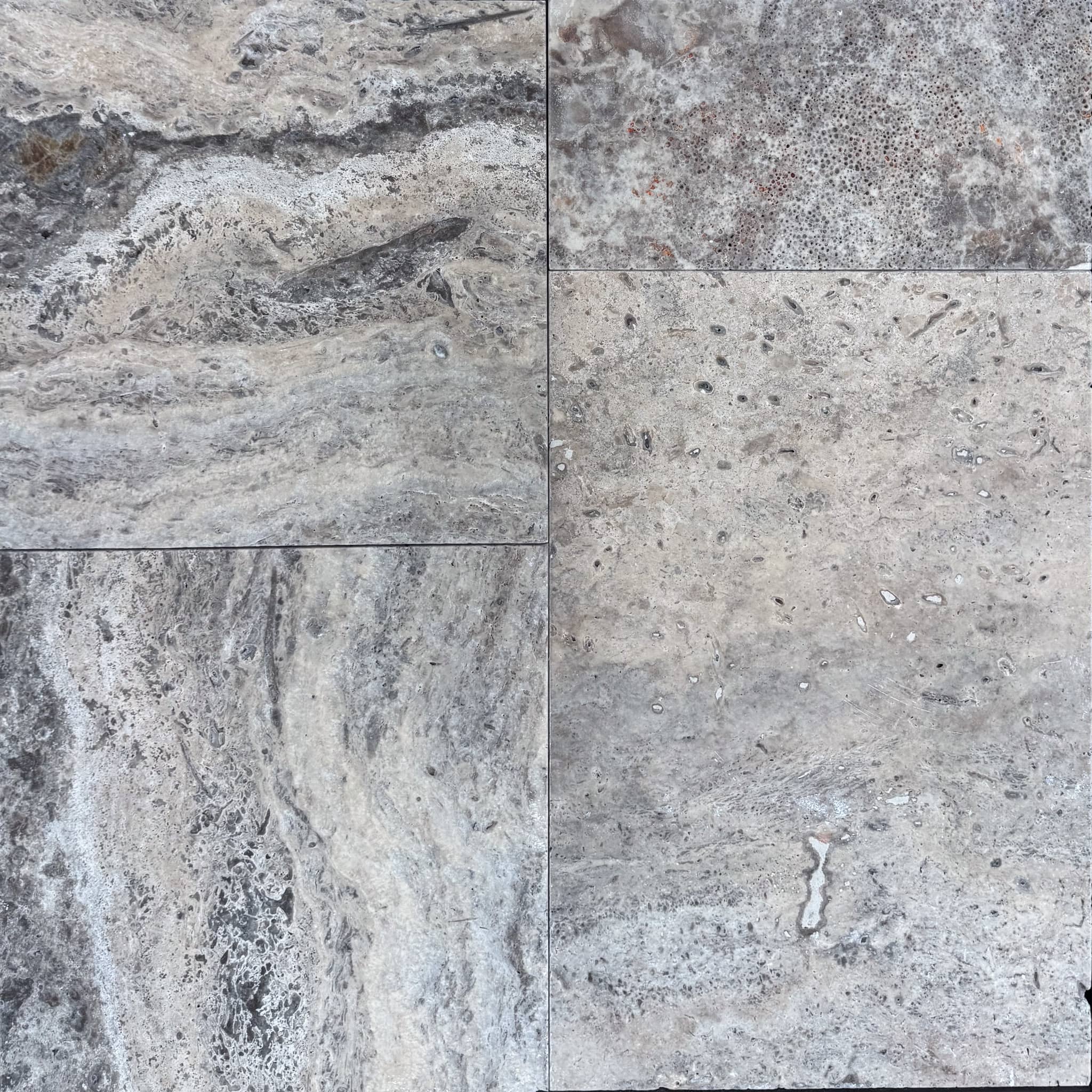 Silver Travertine Tumbled French Pattern 3cm Paver - Select
