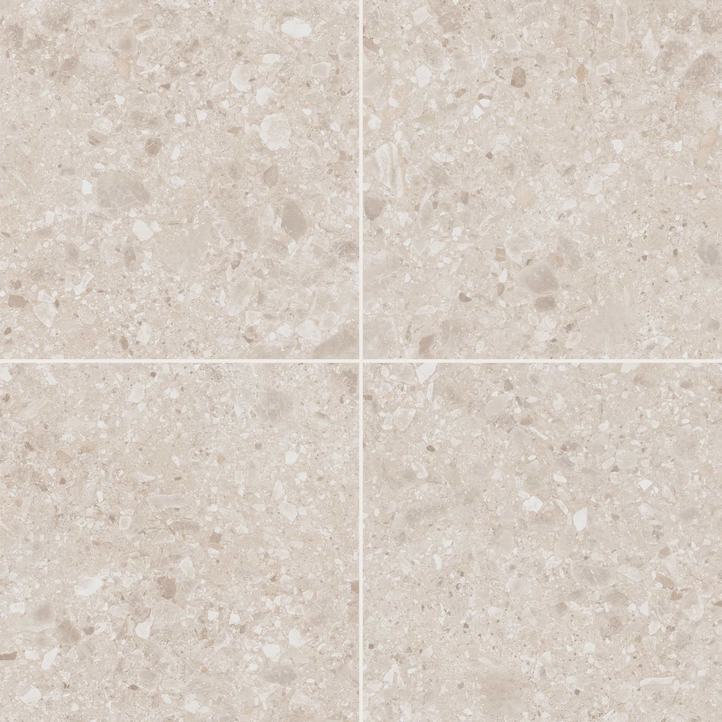 Close-up of the Terrazo Cream Matte 24x24x2cm Rectified Porcelain Paver showcasing its smooth matte finish and natural stone texture. The cream-colored surface features subtle veining and speckled patterns, ideal for elegant hardscaping projects.
