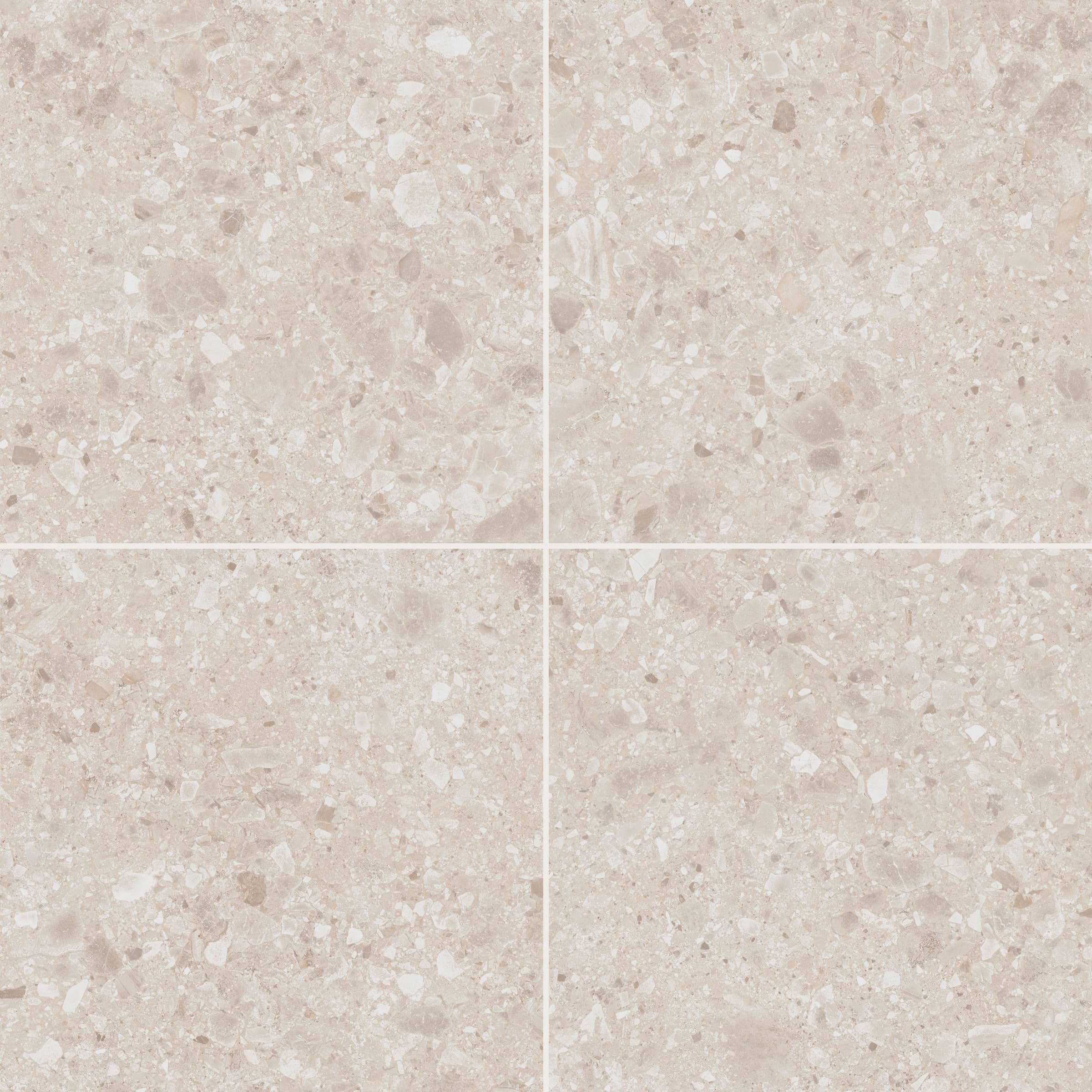 Close-up of the Terrazo Cream Matte 24x24x2cm Rectified Porcelain Paver showcasing its smooth matte finish and natural stone texture. The cream-colored surface features subtle veining and speckled patterns, ideal for elegant hardscaping projects.