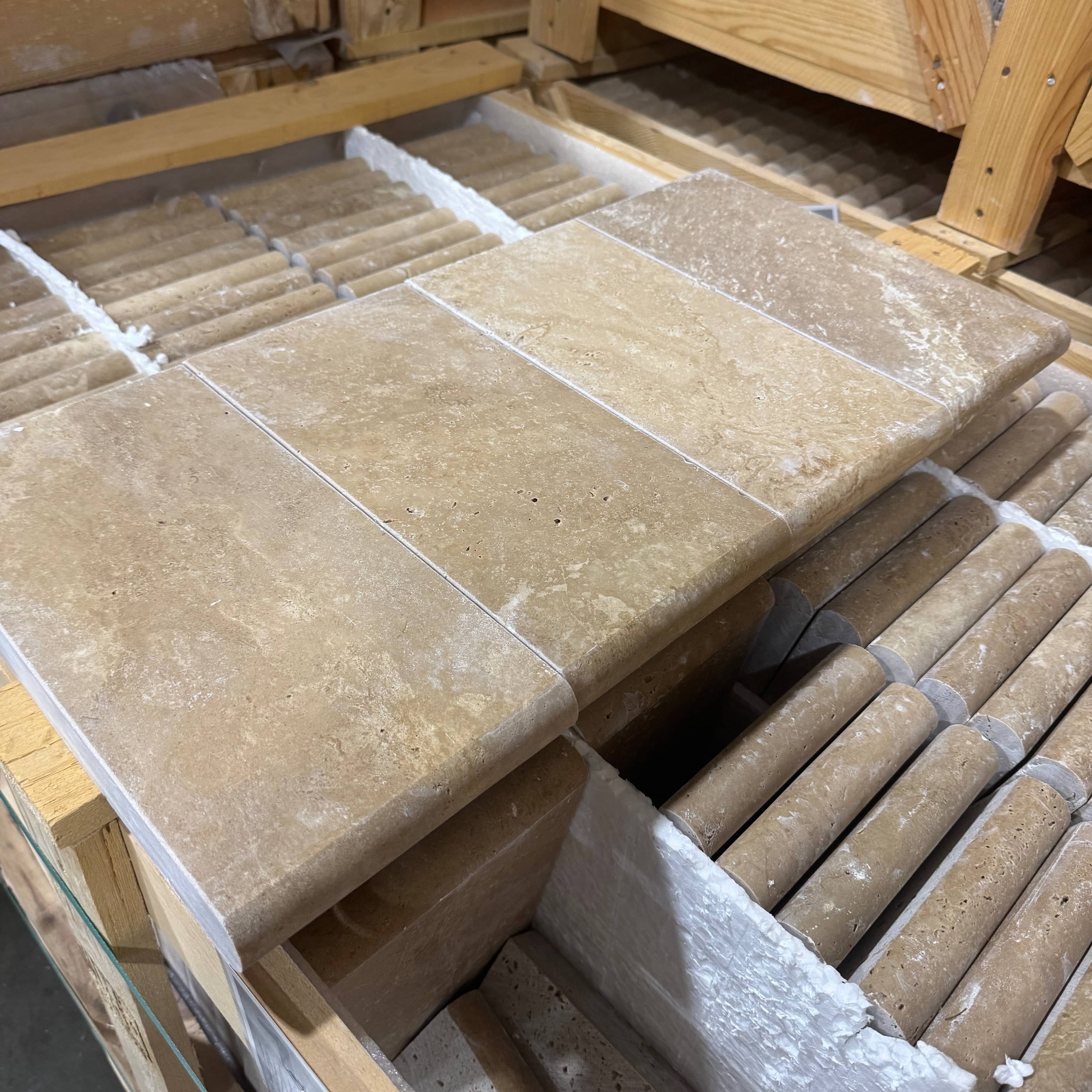 Walnut Travertine Tumbled 6x12x3cm Single Bullnose Coping - Premium