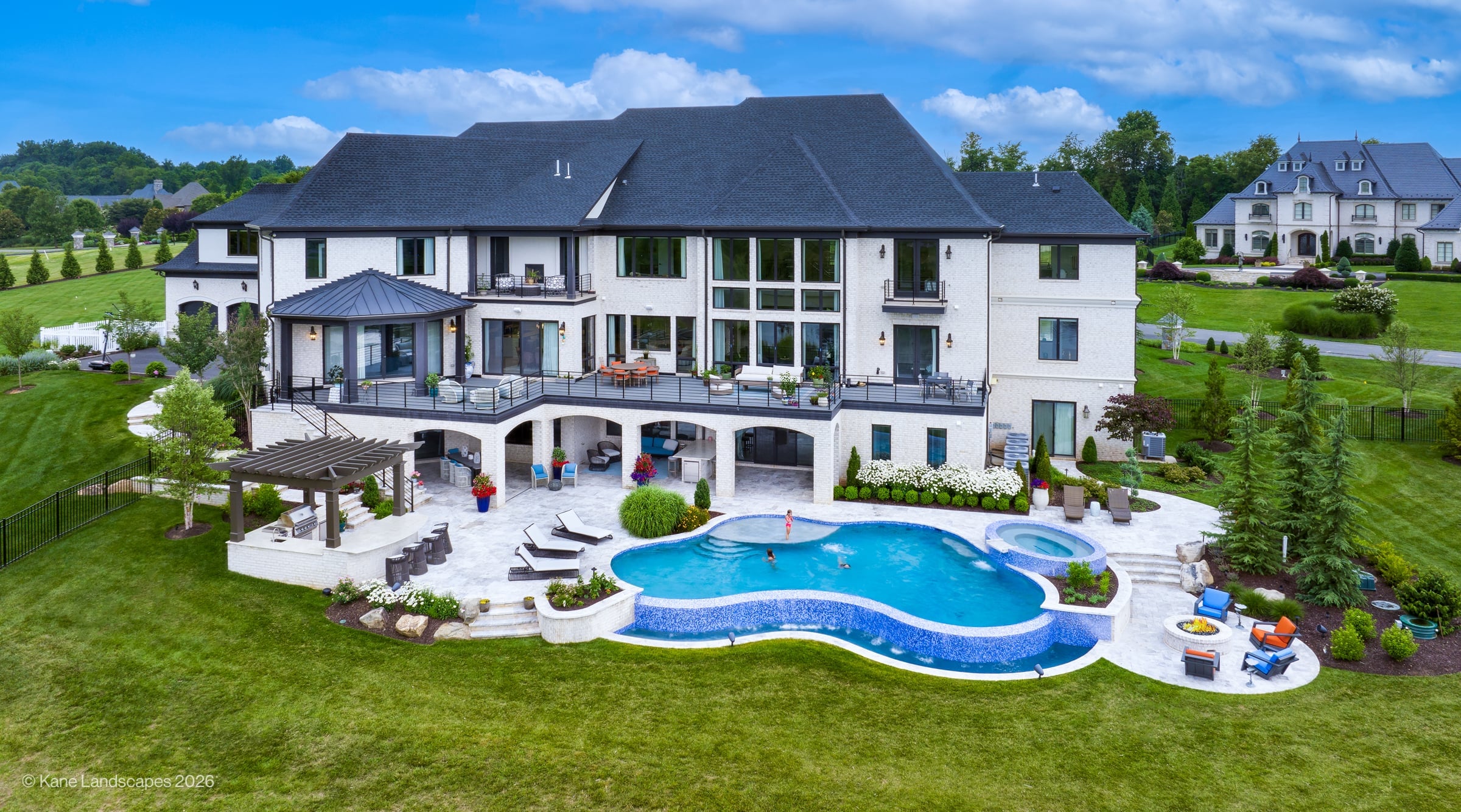 Lakeview Retreat, Pool, and Patio | Tundra Grey Marble
