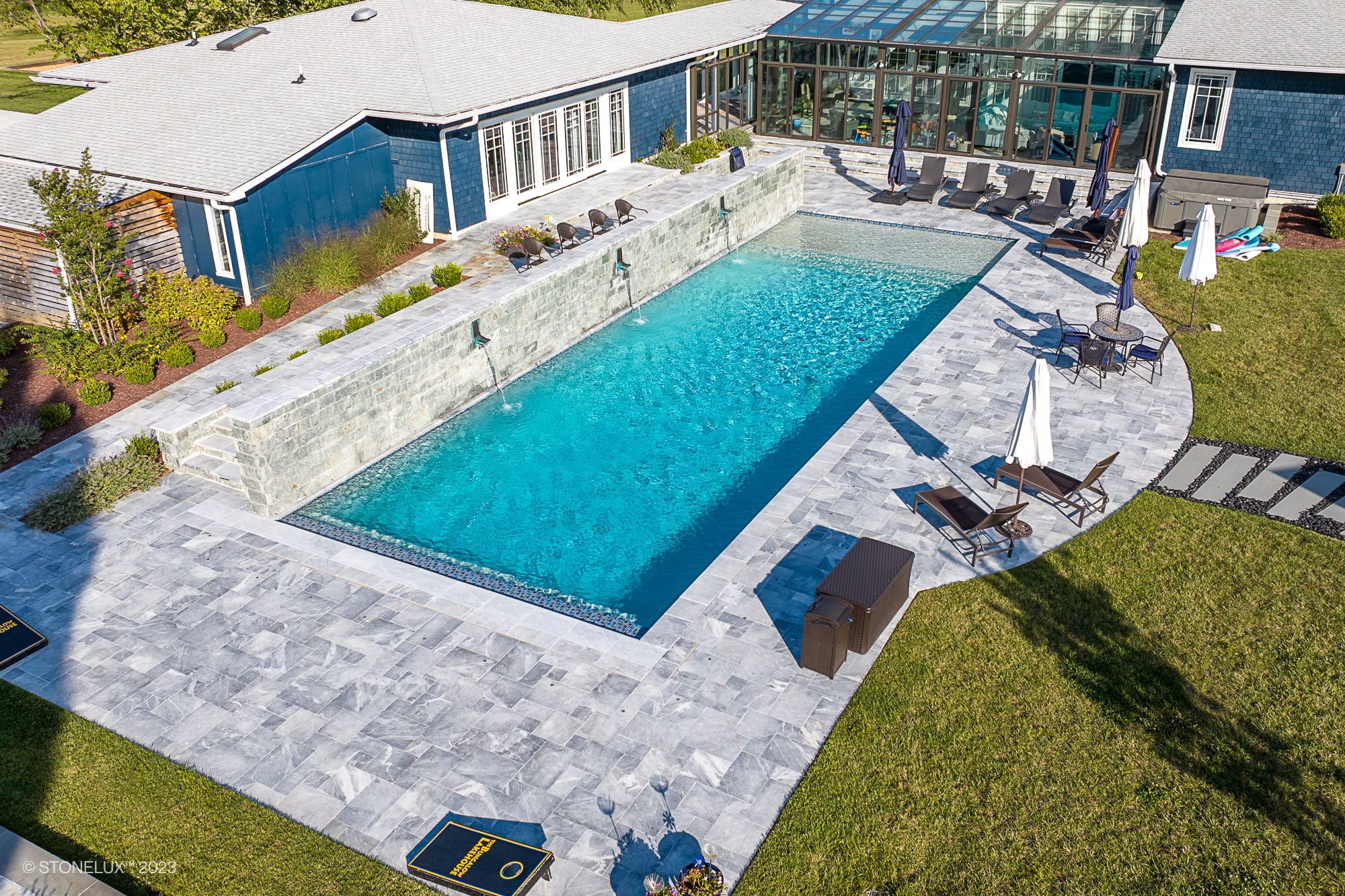 Blue Haven: The Grey and Blue Sandblasted Marble Pool Project