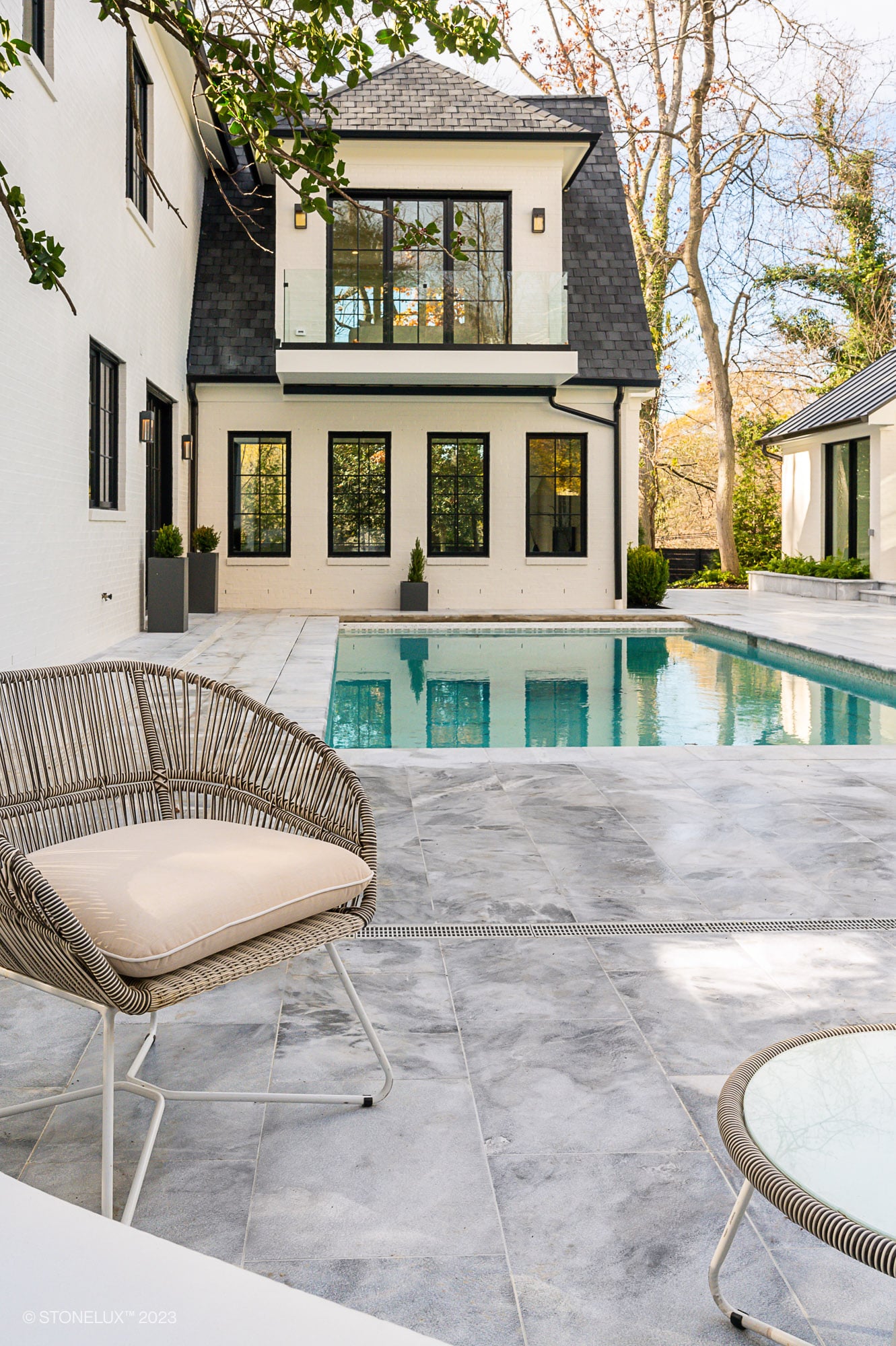Arctic Elegance: The Blue and Grey Sandblasted Marble Pool and Patio Project