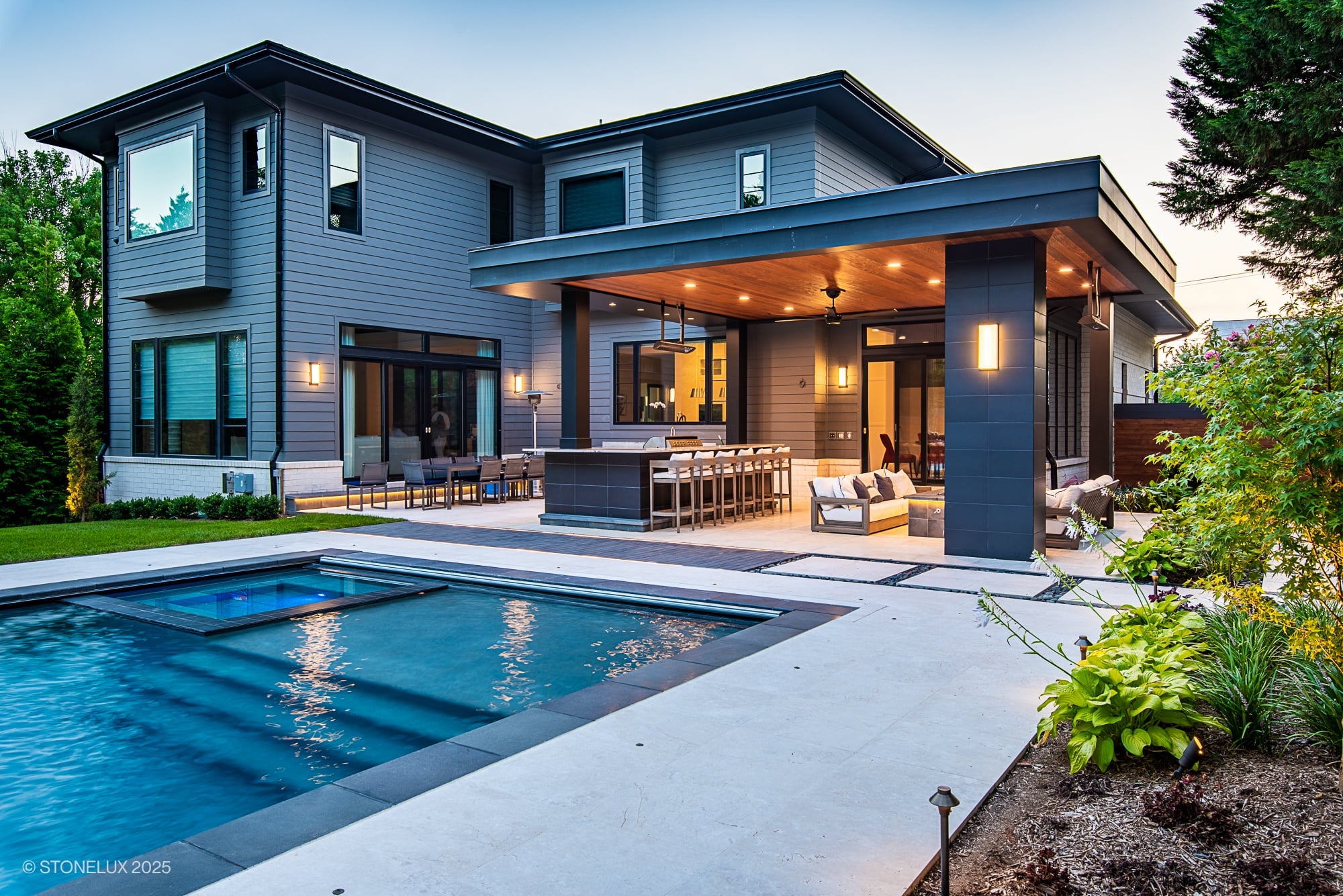 McLean Modern Zen – Outdoor Living in Pera Cream Marble & Black Basalt