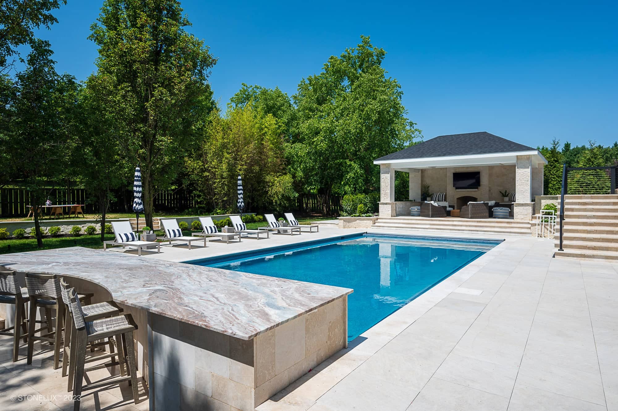 White Harmony: Pera Cream Sandblasted Marble & Porcelain Poolside Retreat
