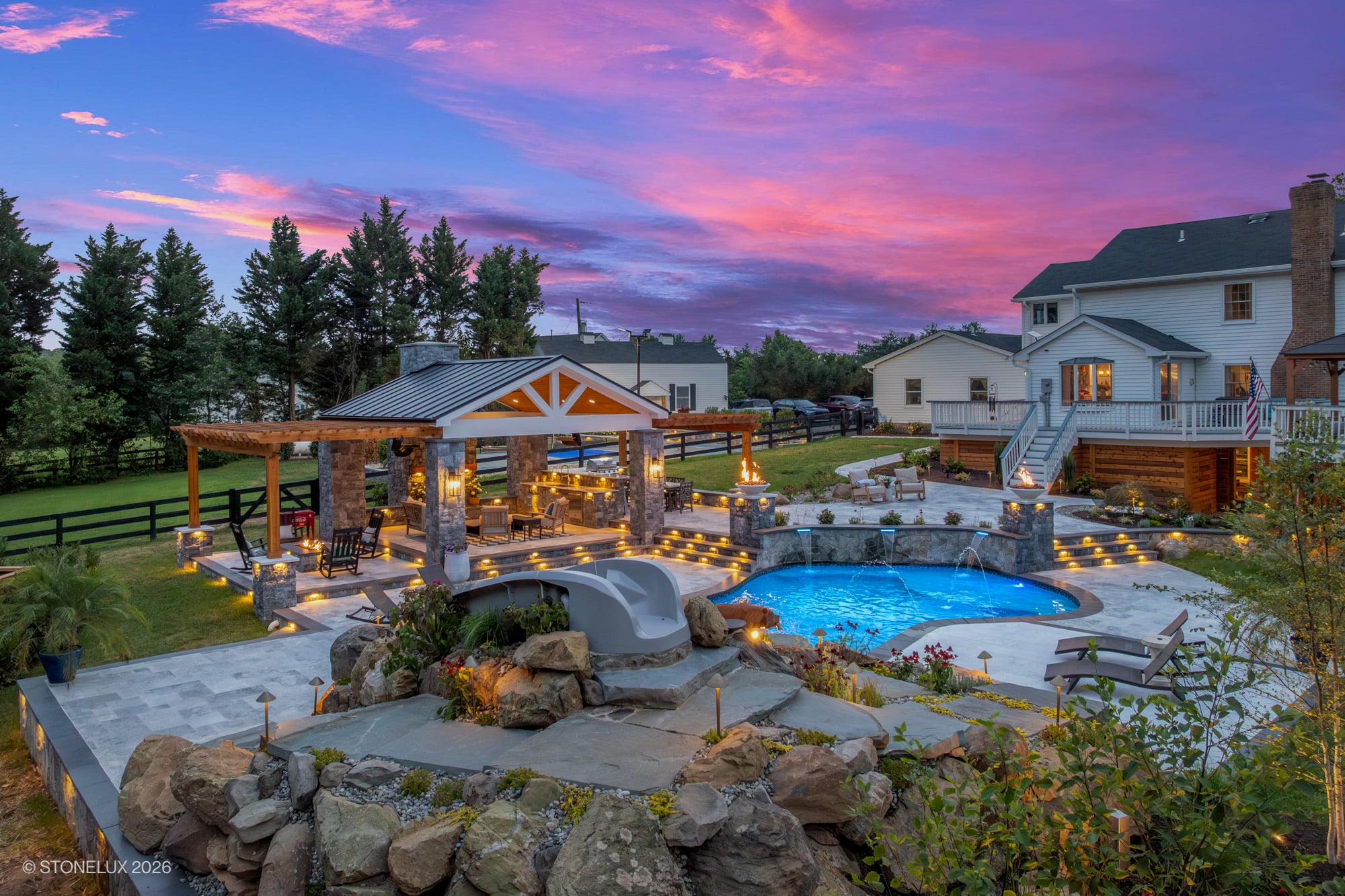 Backyard Oasis McLean VA with Tundra Grey Marble and Black Basalt