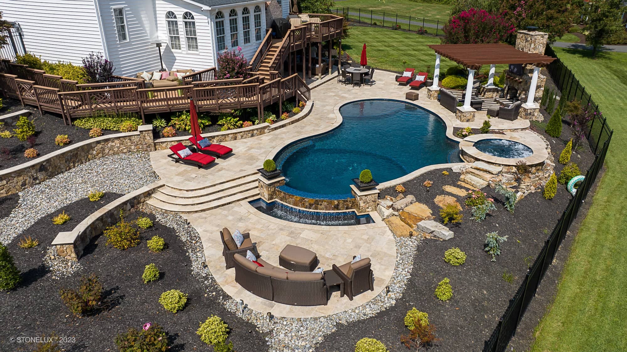 Walnut Wonders: Beige and Brown Poolside Perfection