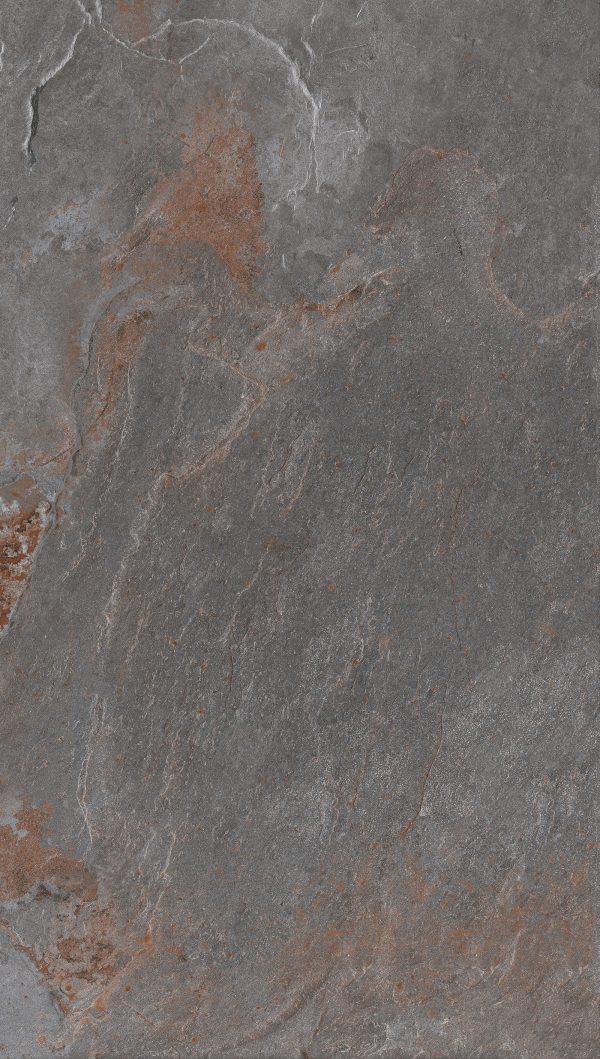 High-resolution image of a textured slate rock surface showing intricate natural patterns of gray and rust-colored lines and cracks.