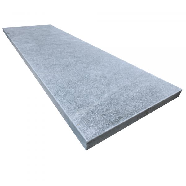 A rectangular Arctic Grey Marble Sand Blasted 24"x72"x2" Eased Edge Tread isolated on a white background with a smooth textured surface and visible eased edges.