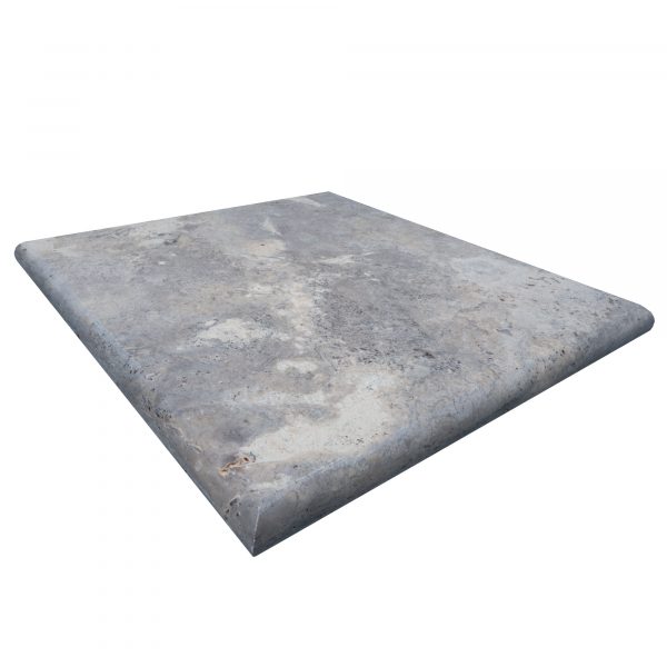 Silver Travertine Tumbled 24"x24"x2" Four Side Bullnose Cap - Premium with tumbled, weathered texture on a white background.